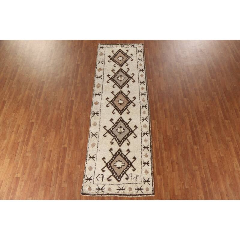 Plush Geometric Anatolian Turkish Runner Rug Hand-knotted Wool Carpet - 3'7"x 11'2"
