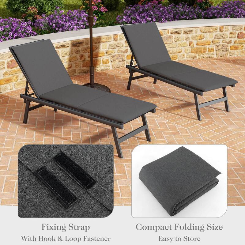 Costway 1/2 PCS Outdoor Chaise Lounge Cushion with Hook & Loop