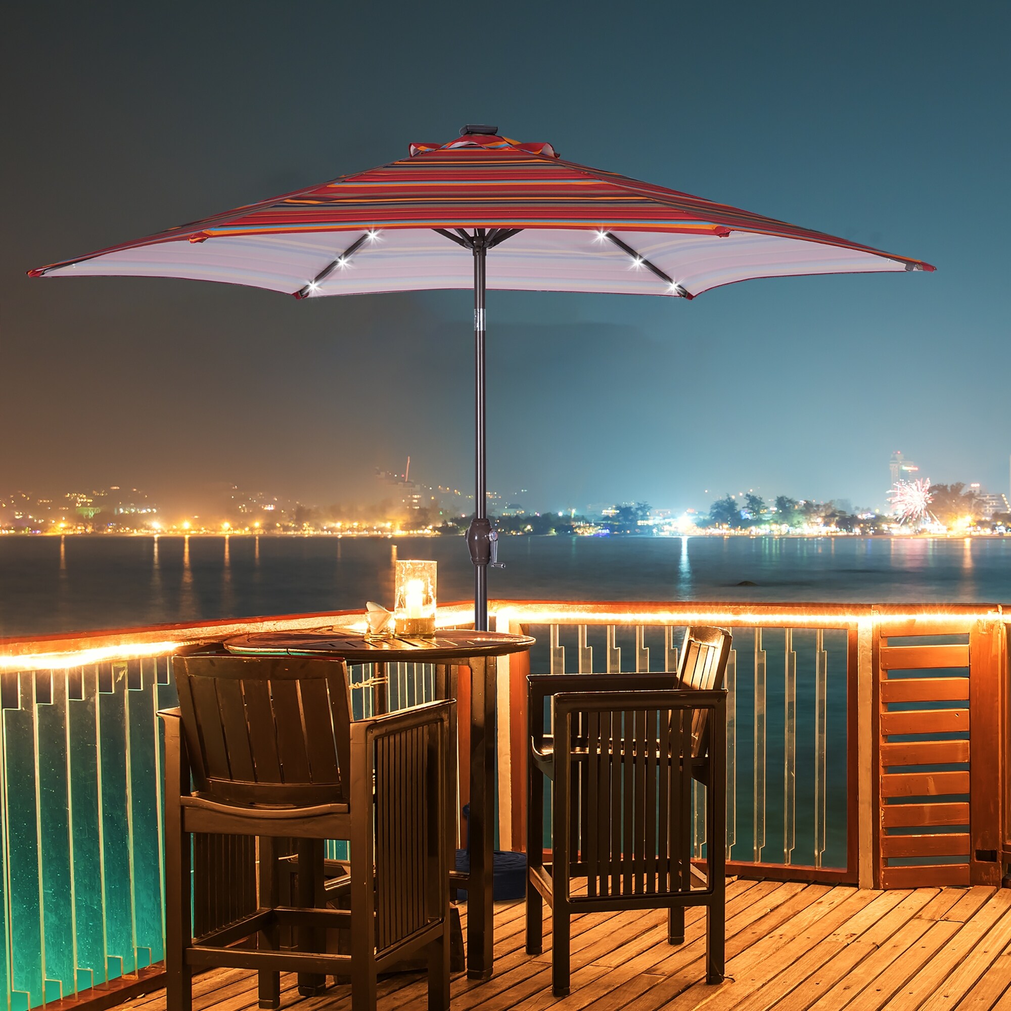 9 ft. Steel Outdoor Patio Market Umbrella with 24 LED Lights - Bed Bath u0026  Beyond - 35183360