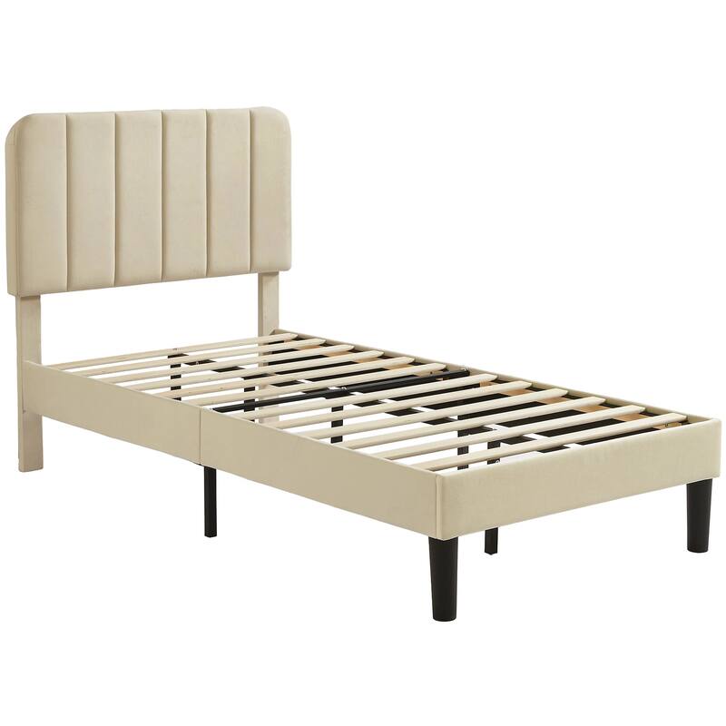 Javlergo Upholstered Platform Bed Frames with Height Adjustable Headboard, Sturdy Wooden Slats/Noise-free