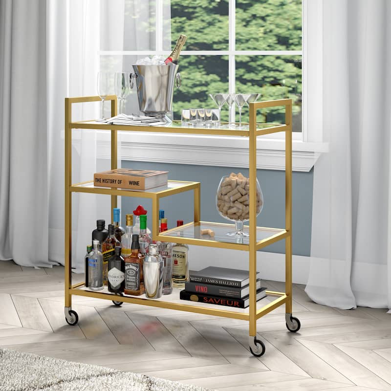 Lovett 33" Wide Rectangular Bar Cart with Glass Shelves