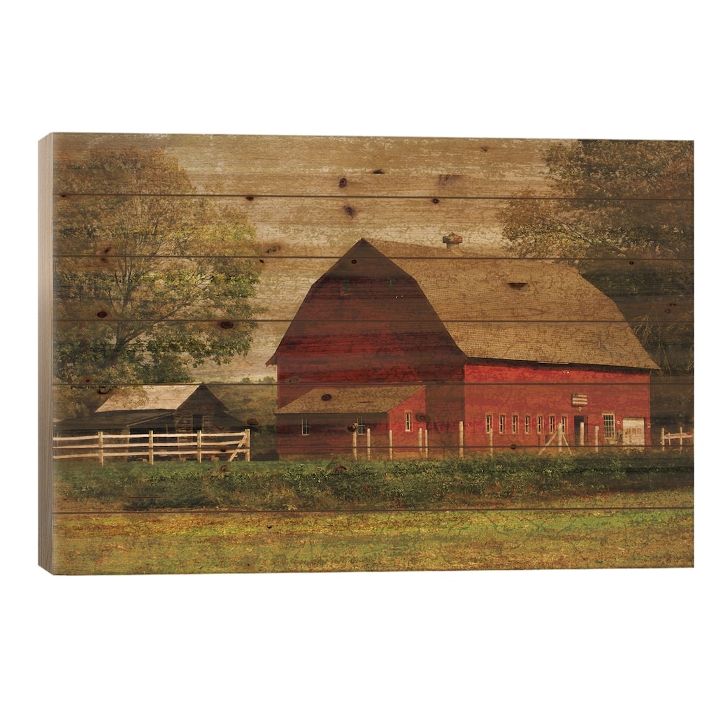 Red Barn Print On Wood by Graffi*Tee Studios - Multi-Color