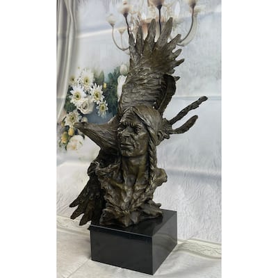 Bust Of Indian Chief Bronze Sculpture Statue Original Signed Nick Figure Art
