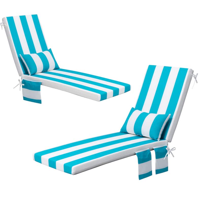 Pellebant Outdoor Lounge Chair Cushions with Pillow - 2PC-72in - Blue&White