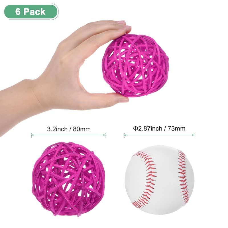 6-Pack Wicker Rattan Balls for Christmas/Weddings/DIY - Rose Red - 3.2 Inch