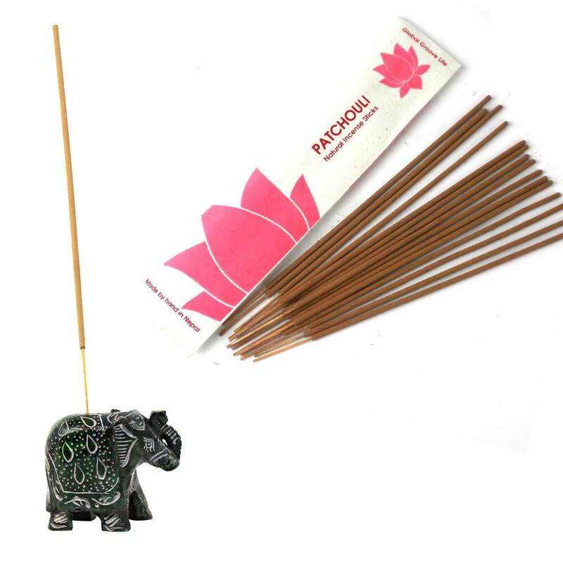 Handmade Elephant Soapstone Incense Holder with Stick Incense - Patchouli