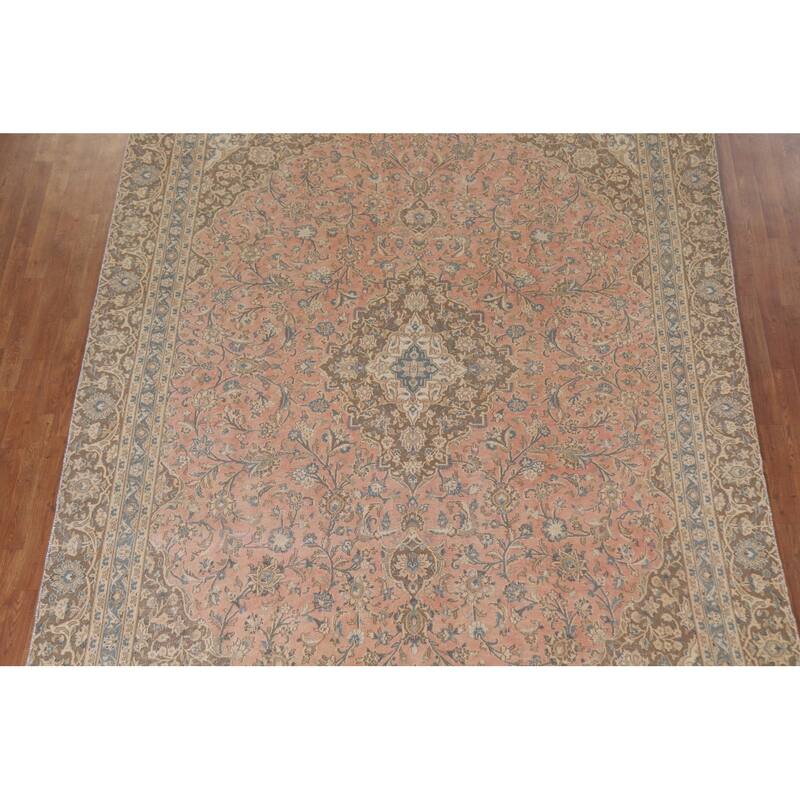 Hand Knotted Oriental 100% Wool Carpet Traditional Floral Pink Mashad Area Rug - 11' 8'' X 8' 4''