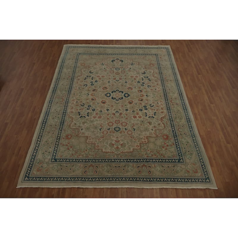Hand Knotted Oriental 100% Wool Carpet Traditional Floral Beige & Ivories Ziegler Area Rug - 13' 6'' X 10' 0''