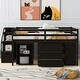 preview thumbnail 10 of 25, Full Size Loft Bed with Retractable Writing Desk and 3 Drawers, Wooden Bed with Storage Stairs and Shelves Espresso