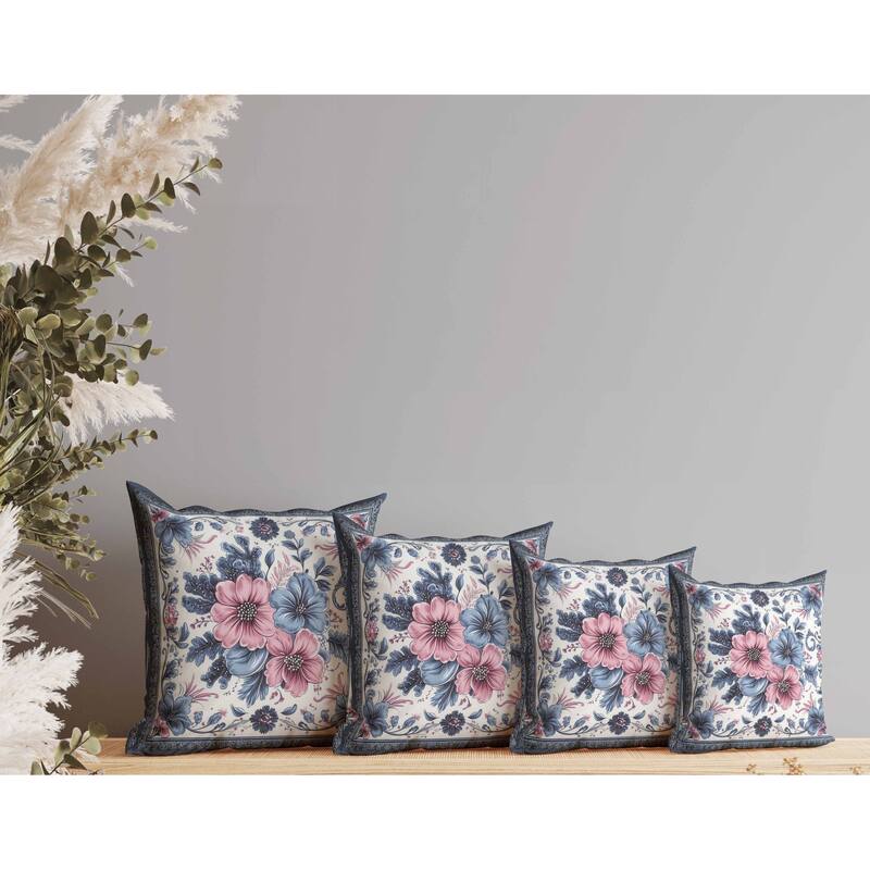 Periwinkle Pattern Faux Suede Reversible Throw Pillow Gray and Pink
