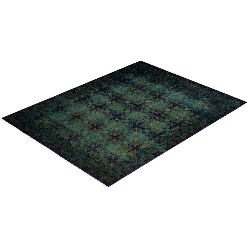 Overton Hand Knotted Wool Vintage Inspired Modern Contemporary Overdyed Green Area Rug - 9' 0" x 11' 10"