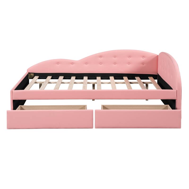 Full Size Pink PU Upholstered Daybed w/ Drawers & Creative Cloud Shaped