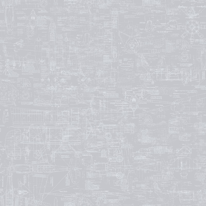 Galerie Wallcoverings Nostalgie Collection Blueprint Design Non-woven Matte Wallpaper Roll - 33 feet x 21 inches - Silver