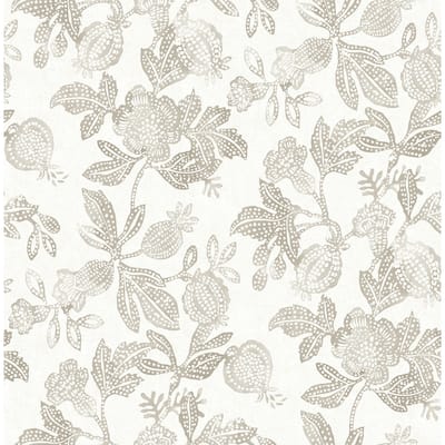 A-Street Prints Beach Rose Neutral Floral Fruits Wallpaper