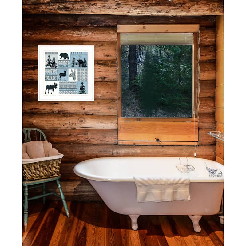 TrendyDecor4U Traditional "Cabin in the Woods" Framed Print Wall Art by Deb Strain - Blue, Black, White