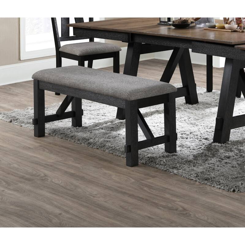 Cottage Style 1pc Upholstered Seat Wheat Charcoal Finish Bench Dining Room Bedroom Wooden Furniture Standard Height - Charcoal,Wheat