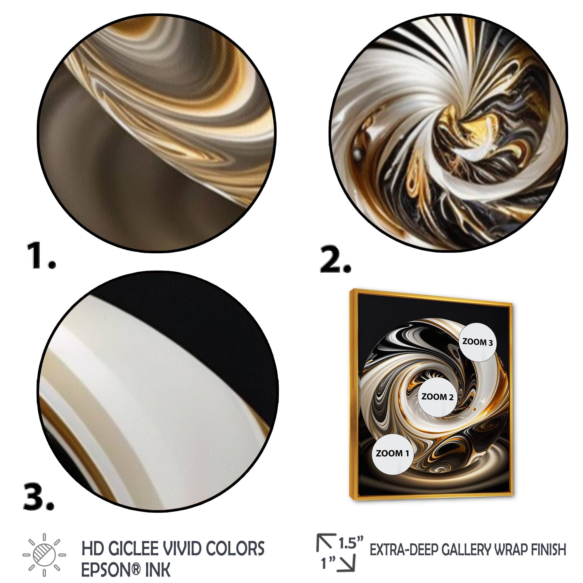 Designart "Gold And Black Stained Glass Spiral II" Modern Framed Canvas