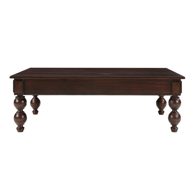Vintage Cocktail Table Rectangular Wooden Coffee Table with Storage Drawer, Gourd-Shaped Legs and Zinc Alloy Handle