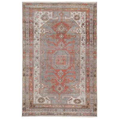 The Curated Nomad Whipple Printed Medallion Grey/ Orange Cotton Mix Area Rug