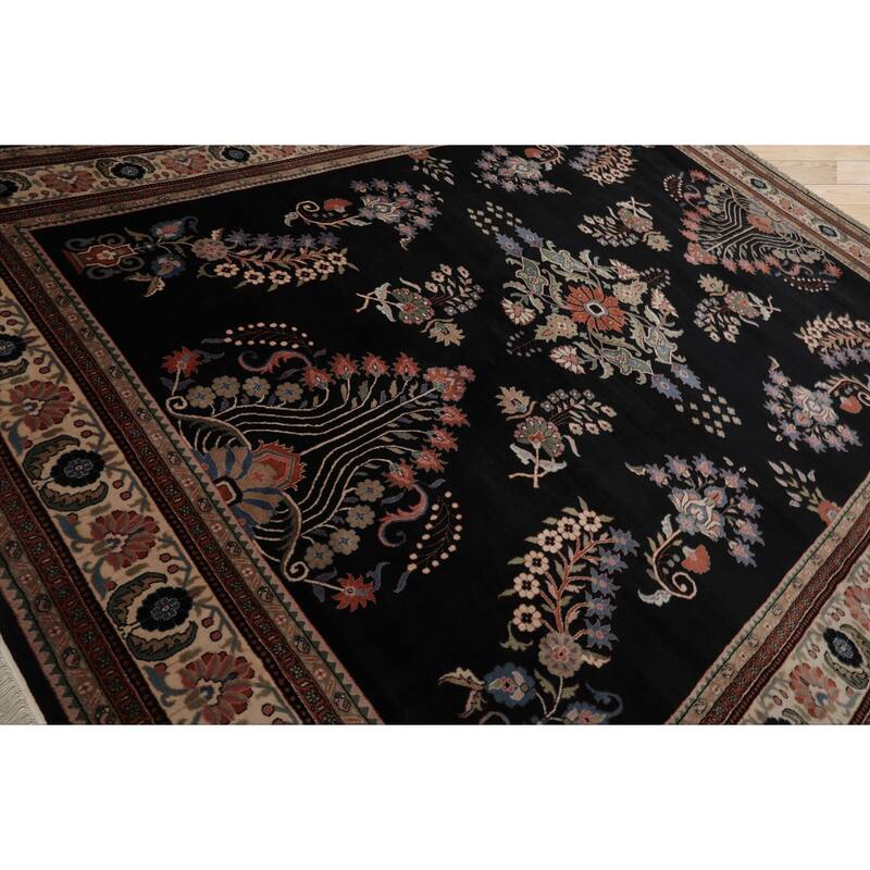 9x12 Hand Knotted New Zewland Wool Black Sarouk Plush Pile Area Rug - 9' x 12'