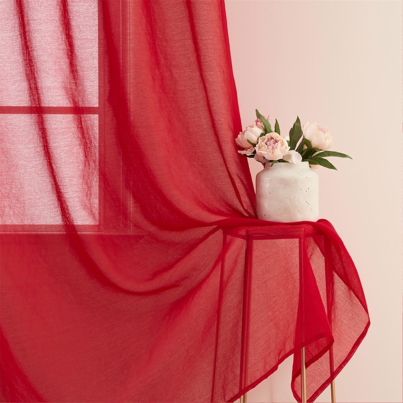 Topfinel Solid Grommet Sheer Window Curtains Faux Linen (Set of 2)
