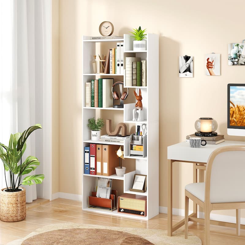 Engineered Wood 11-Shelf Bookcase with Anti-Tip Kits and Floor Pads - 27" L x 9" W x 64" H