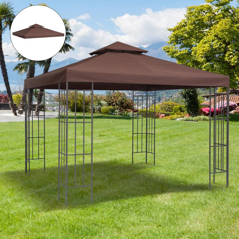 Outsunny 9.84' x 9.84' Gazebo Replacement Canopy, 2-Tier Top UV Cover for 9.84' x 9.84' Outdoor Gazebo - 9.8'L x 9.8'W - Coffee