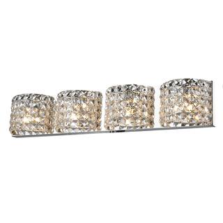 4 Light Chrome Metal Frame Wall Sconce with Crystal Accents