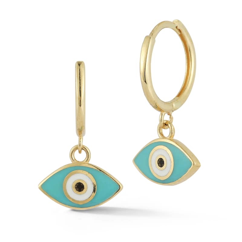 Soleil 14K Gold Enamel Evil Eye Charm Huggie Earrings - Yellow