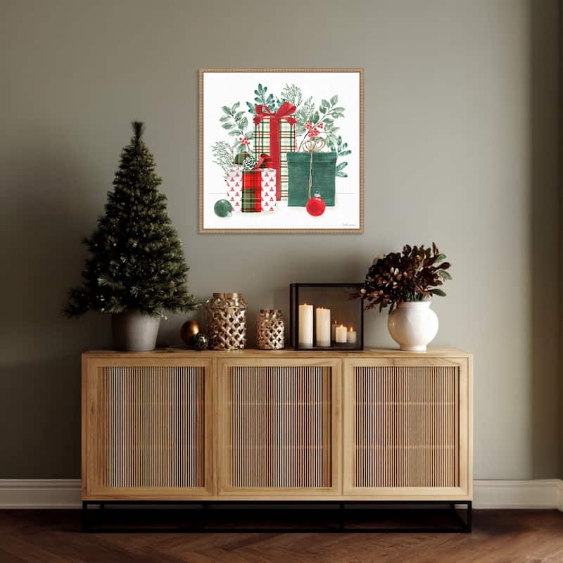 Classic Christmas II by Beth Grove (22 x 22 in.), Framed Canvas Wall Art Print - Sylvie Beaded Rustic Natural