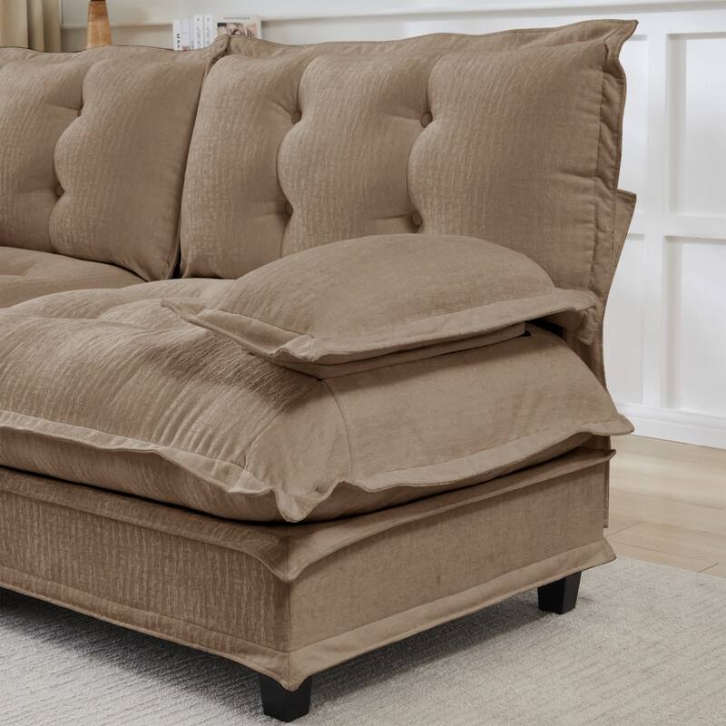 107.8" Chenille Sectional Sofa with Movable Ottoman