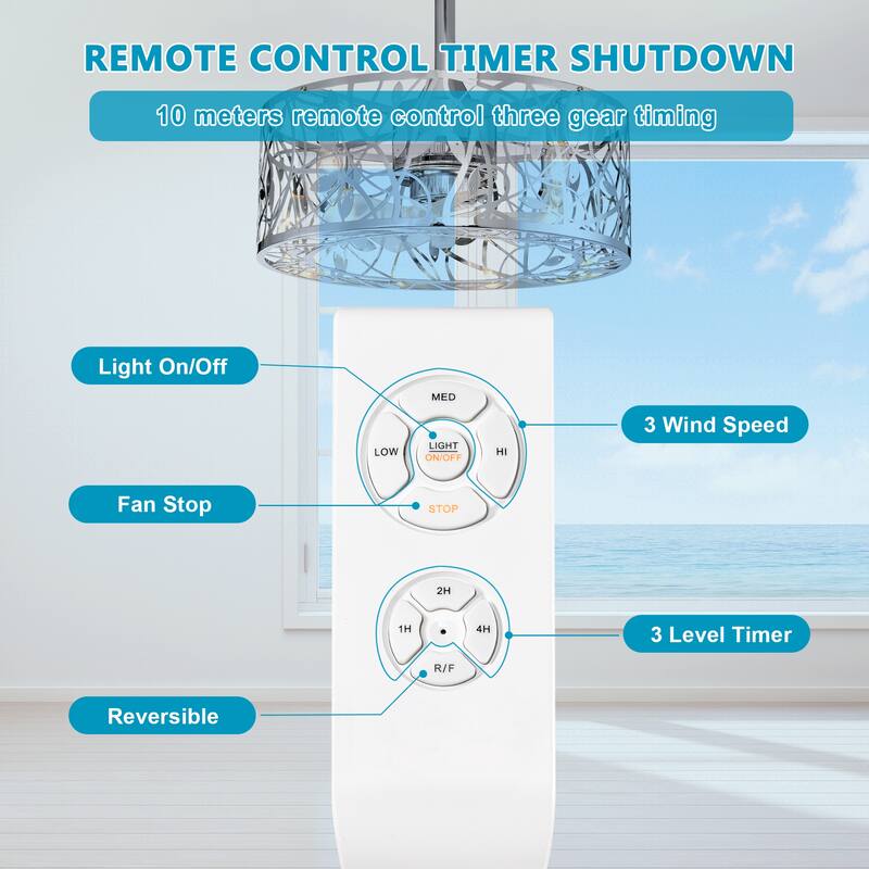 Cage Ceiling Fan Light with 5 Blades and Remote Control, 3 Speed Settings for Bedroom and Living Room