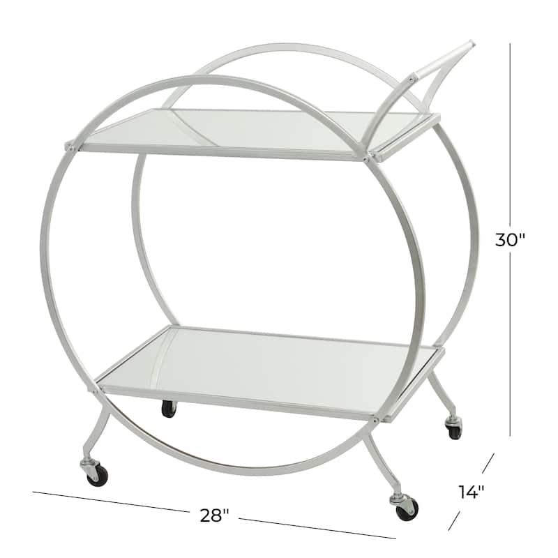 Metal Rolling 2 Mirrored Shelves Bar Cart with Wheels and Handle - Gold - Roche River Decor
