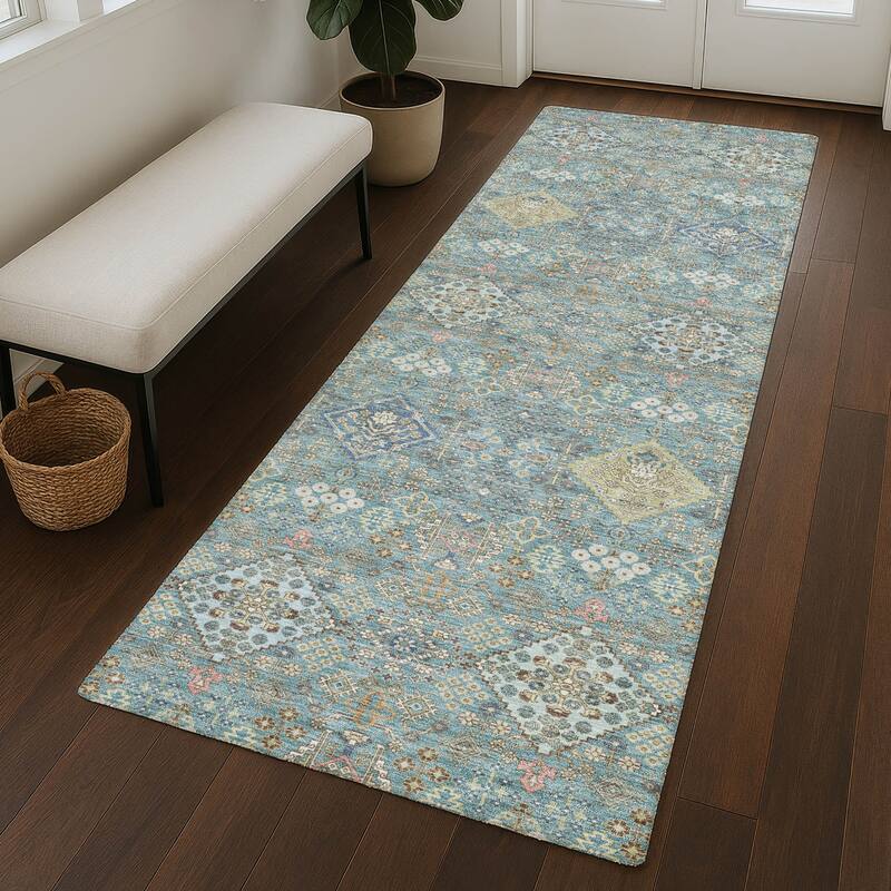 Machine Washable Indoor/ Outdoor Boho Panel Chantille Rug