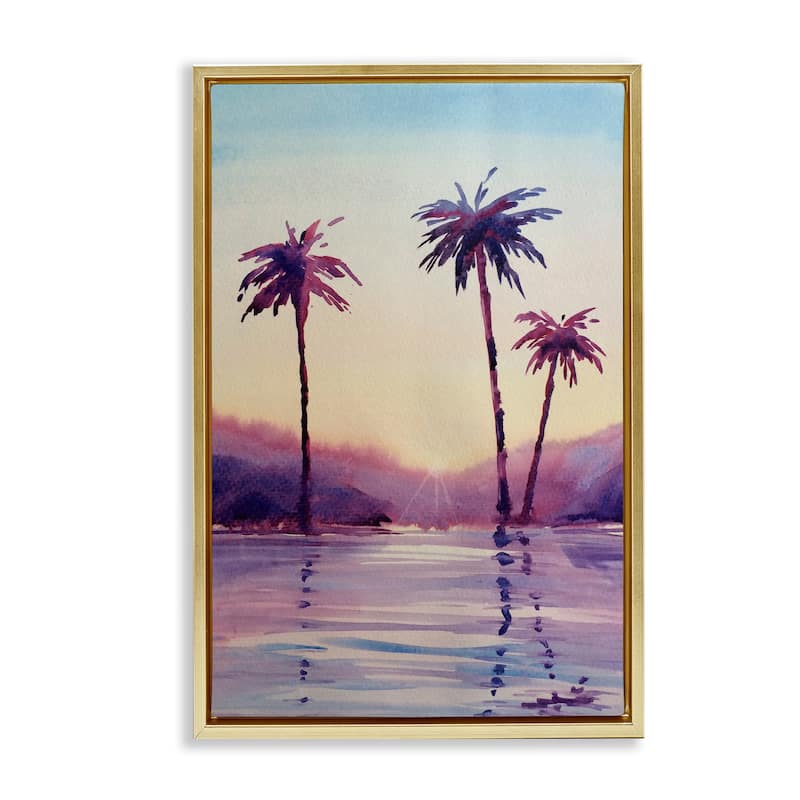 Stupell Purple Hued Palm Trees Framed Floater Canvas Wall Art Design By Stephanie Fielden - 17 x 25 - Gold