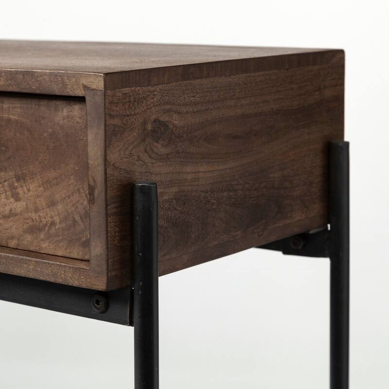 Glenn I Square Dark Brown Wood and Iron Black Frame Side Table