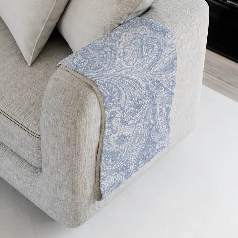 Premium Machine Washable Paisley Sherpa Throw Blanket - Denim - 4'2" x 5'10"