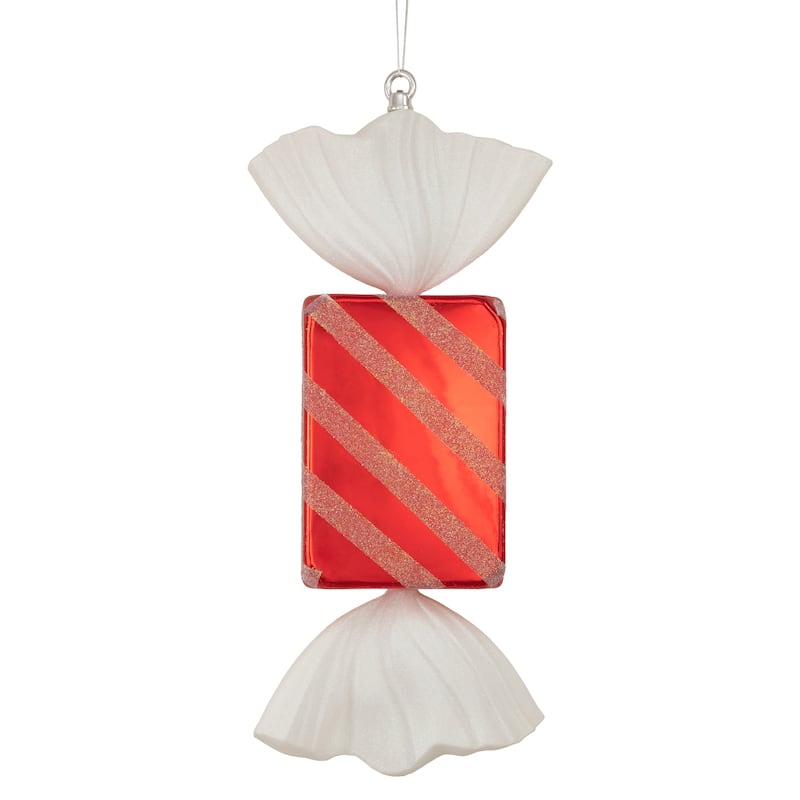 18" Red and White Wrapped Candy with Glitter Shatterproof Commercial Christmas Ornament