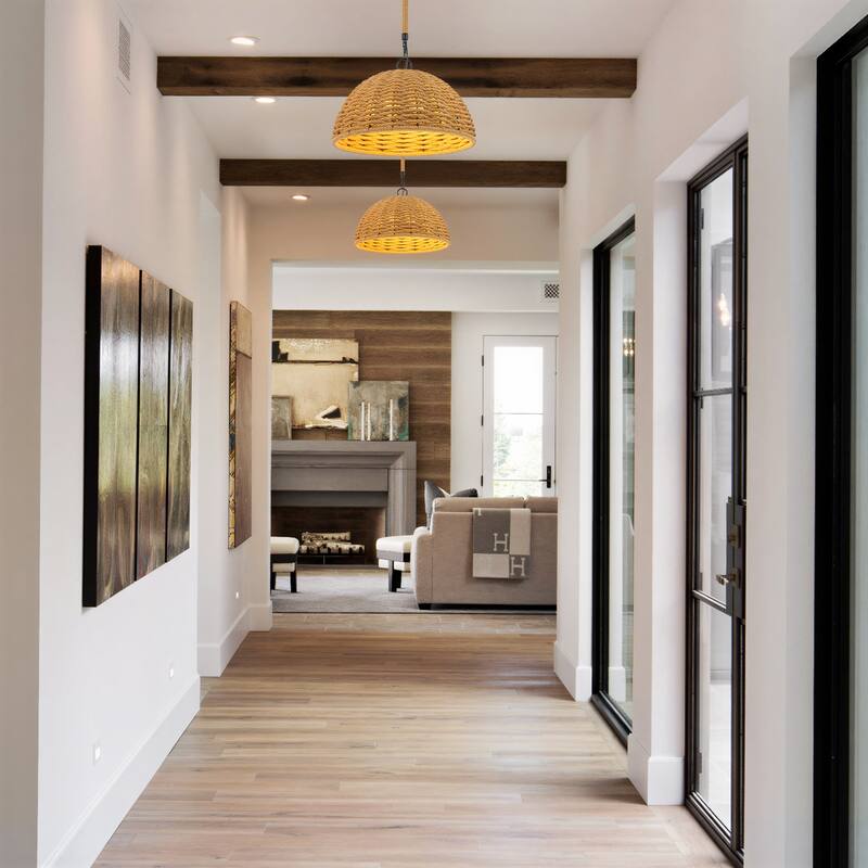 3-Light Farmhouse Hemp Rope Pendant Light for Kitchen Island Dining Room - Black - 17.9" W × 8.9" H