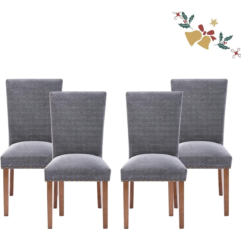Upholstered Parsons Dining Chairs Set of 2/4/6, Fabric Dining Room Kitchen Side Chair with Nailhead Trim and Wood Legs