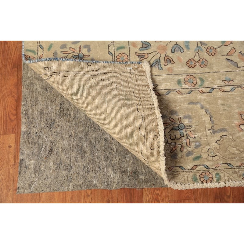 Floral Tabriz Persian Area Rug Beige Bedroom Handmade Wool Carpet - 9'6"x 12'9"