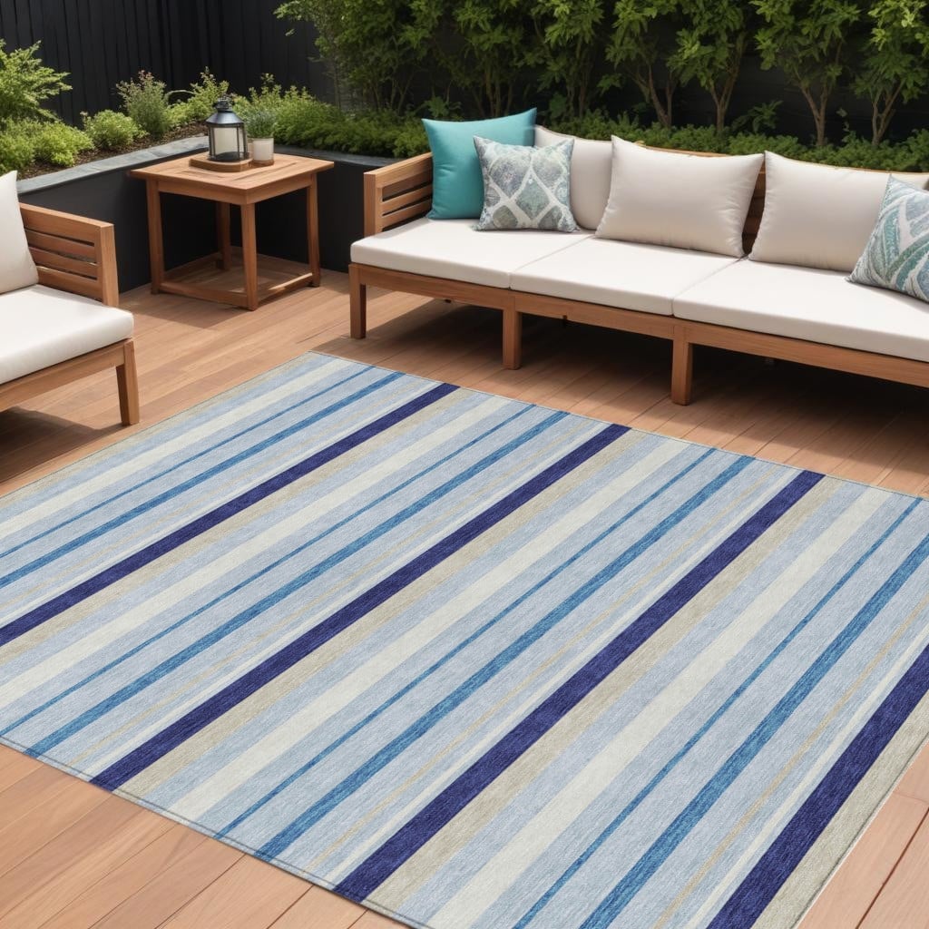 HomeRoots Striped Transitional Rectangle Outdoor Rug