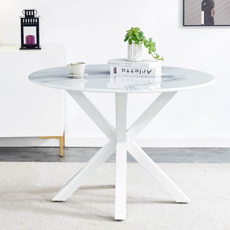 Coffee Table With Round MDFTable Top - Marble White
