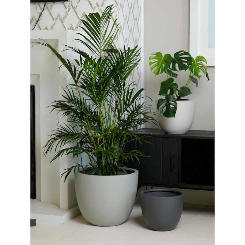 Indoor/Outdoor Large Nordic Minimalist Fiberstone Lightweight Round Planter Pot - 17, 14, 11 inch Matte Finish