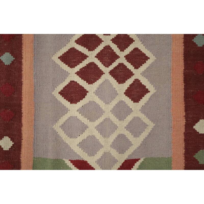 Hand Woven Oriental 100% Wool Carpet Southwestern Tribal Multi-Colored Kilim Runner Rug - 9' 10'' X 3' 4''