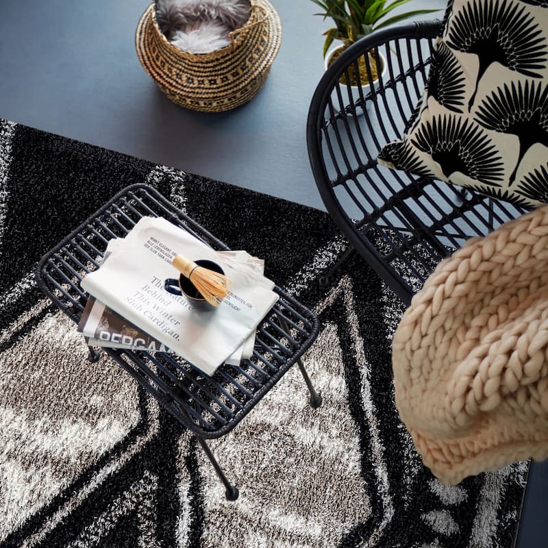 Geometric Grid Shag Rug - Anthracite Dark Gray - Medium Pile - Durable for Living Room, Bedroom, or Entryway
