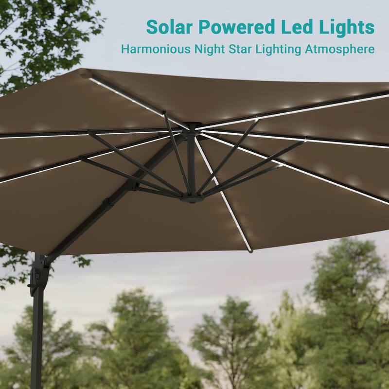 BONOSUKI Solar-powered 10FT Cantilever Patio Umbrella, Ultimate Outdoor Comfort with 360° Rotation and Canopy Angle Adjustment
