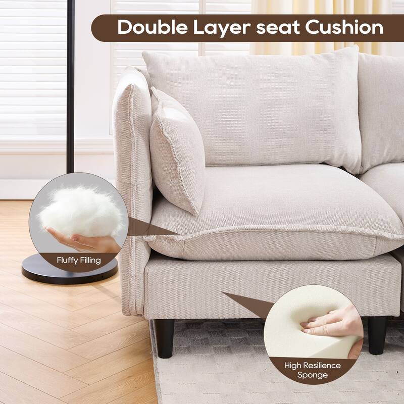 Modular 4-Seater L Shaped Sofa with Movable Ottoman, Beige