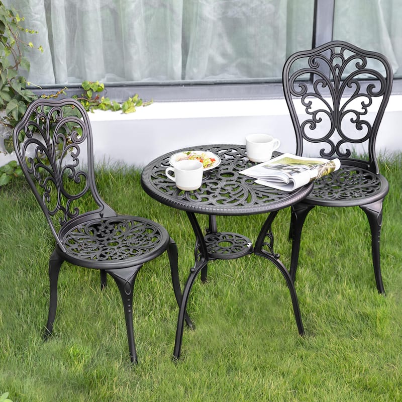 3-Piece Outdoor Bistro Set,Cast Aluminum Patio Set with Umbrella Hole