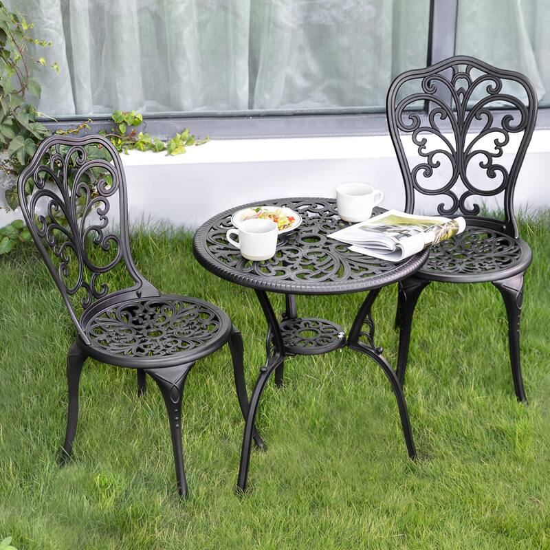 Outdoor 3-Piece Cast Aluminum Patio Set with 1.77" Umbrella Hole - 24 Inch